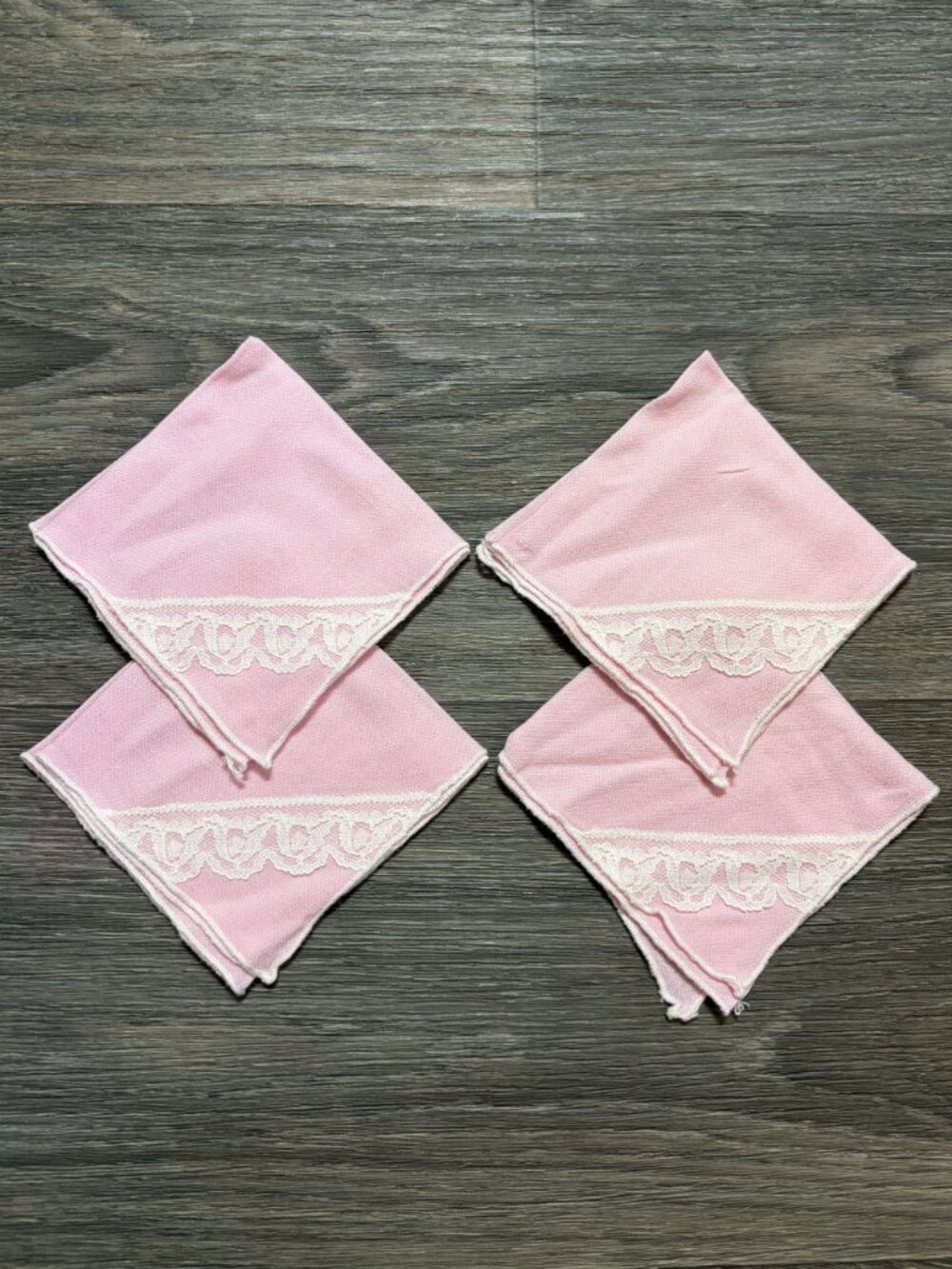 Set 4 Pink Linen Napkins With White Lace Trim Elegant Tea Party Cottagecore - Picture 2 of 13